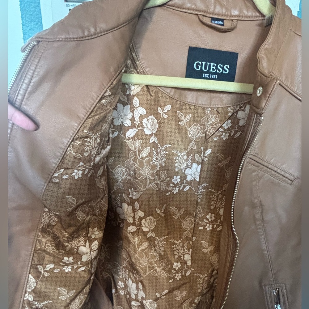 GUESS Women's Tan Faux Leather Moto Jacket - Picture 4 of 6